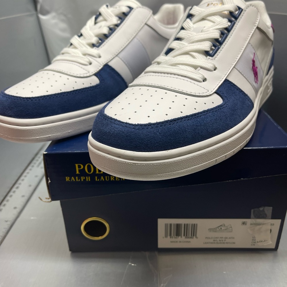 BNWT Polo Ralph Lauren Polo Court Low-Top Sneaker Blue/Pink size 10.5 - Picture 6 of 13